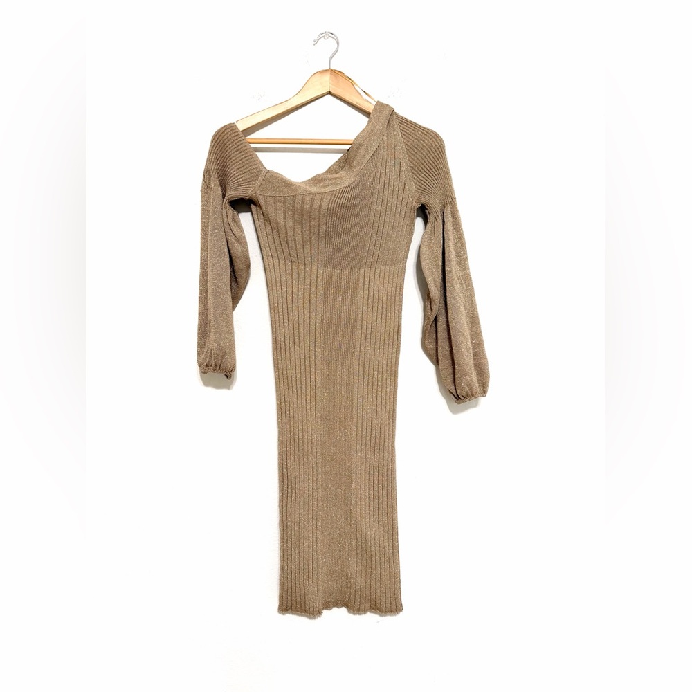 PINKO Knit Metallic Asymmetric Neckline Long Sleeve Bodycon Dress Size Small